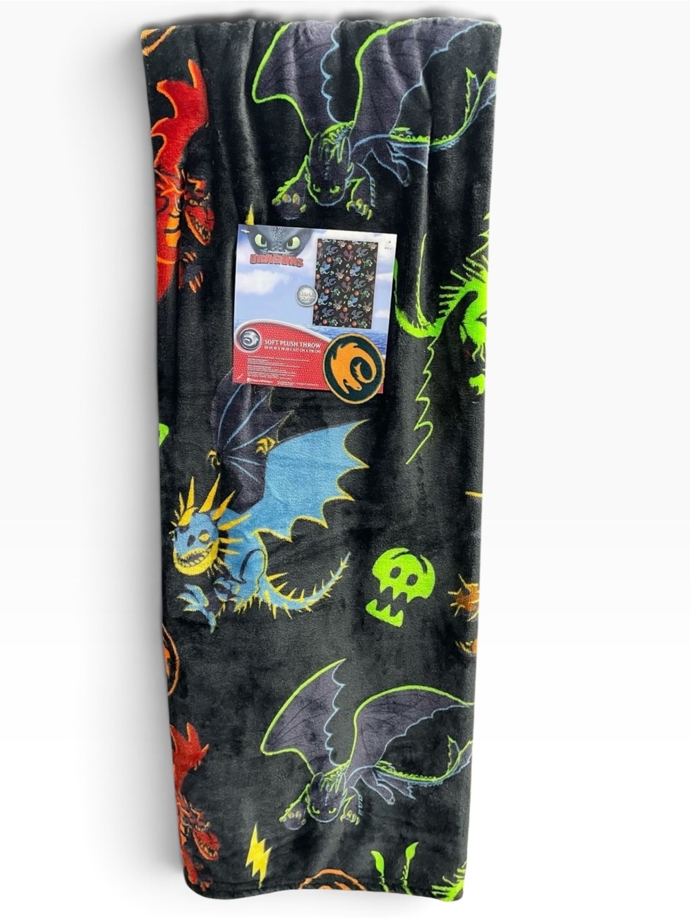 How To Train Your Dragon Plush Throw Black Multi Toothless DreamWorks 50x70 NEW